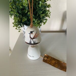 TESA Pottery Double Bell Wind Chime Roadrunner Southwestern Hand Painted